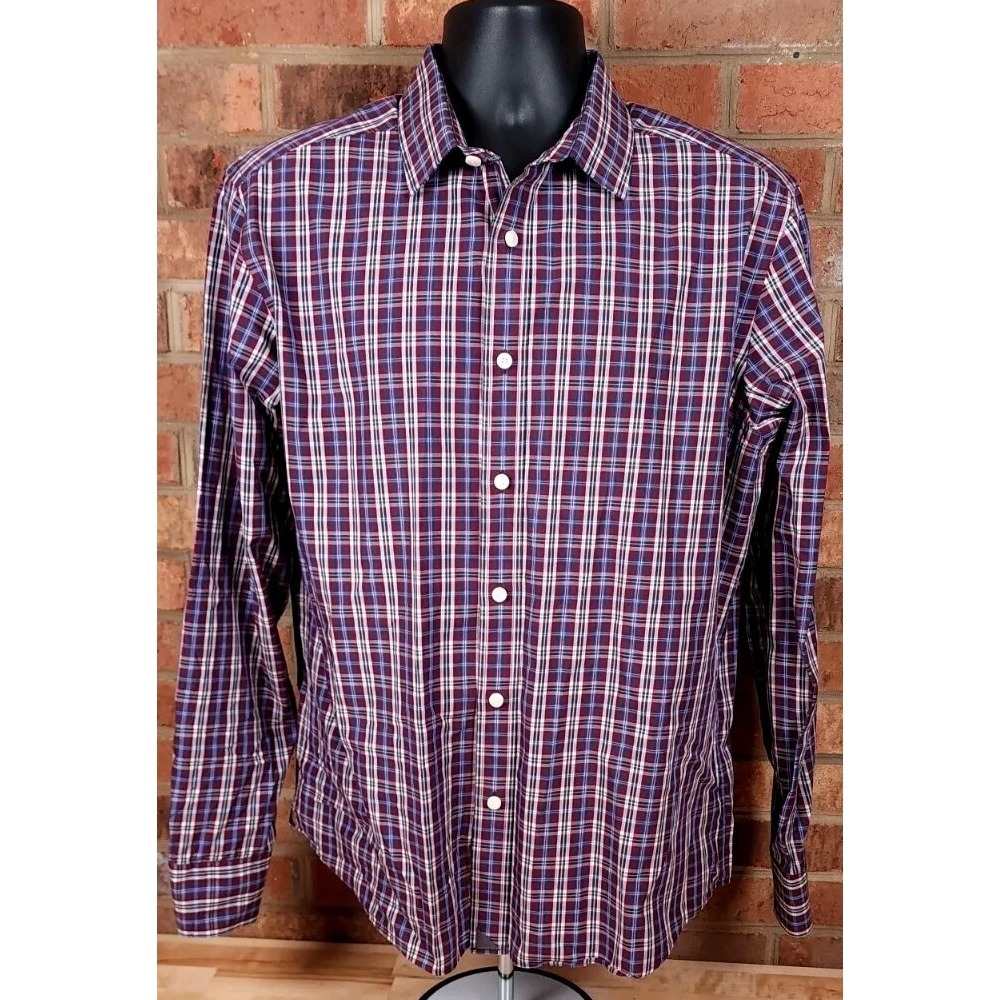 UNTUCKit Mens Size Large Maroon Plaid Long Sleeve Button Down Shirt